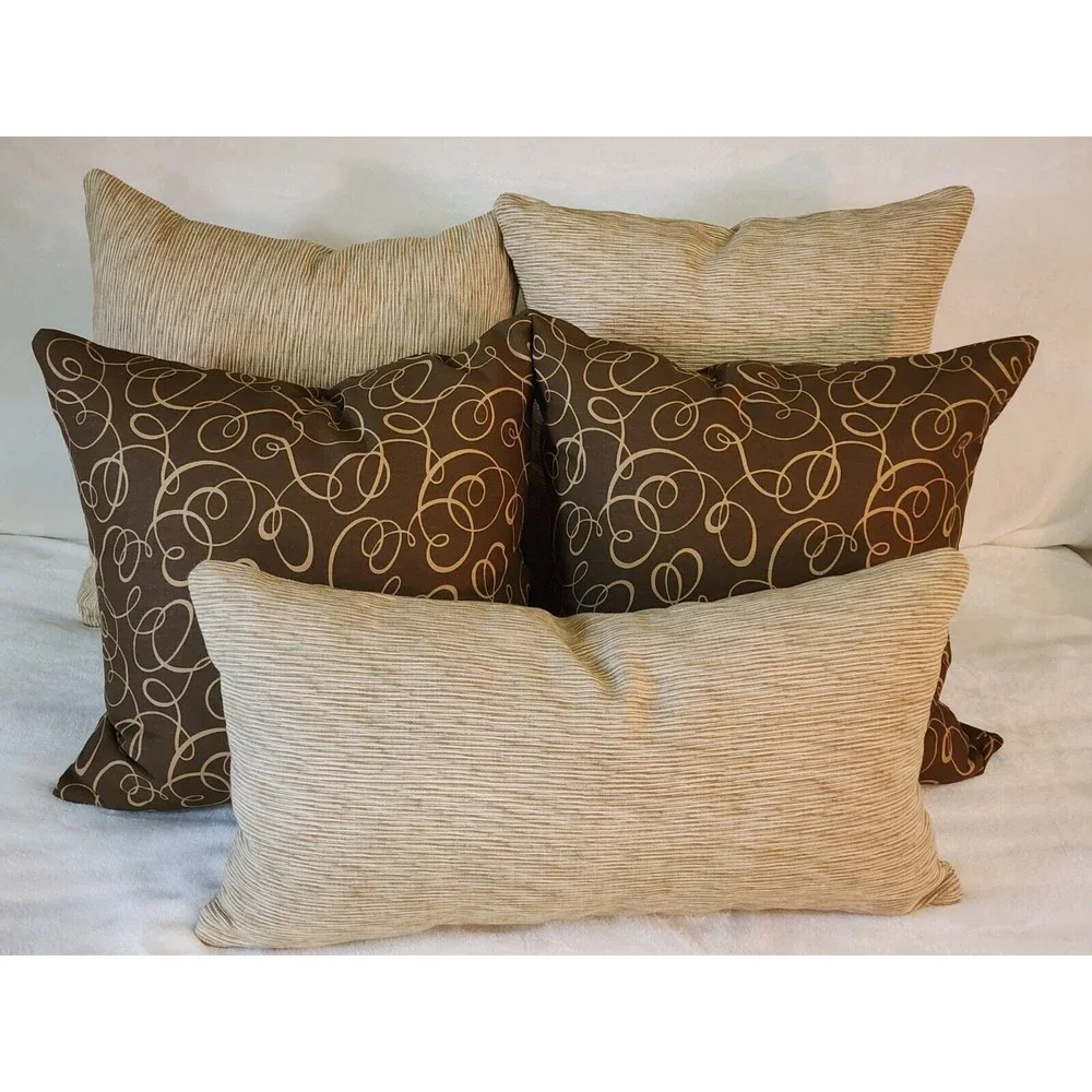 2 -‎ Roth & Tompkins Woven 20x20 Throw Pillow Covers Zippered Toffee Damask NEW